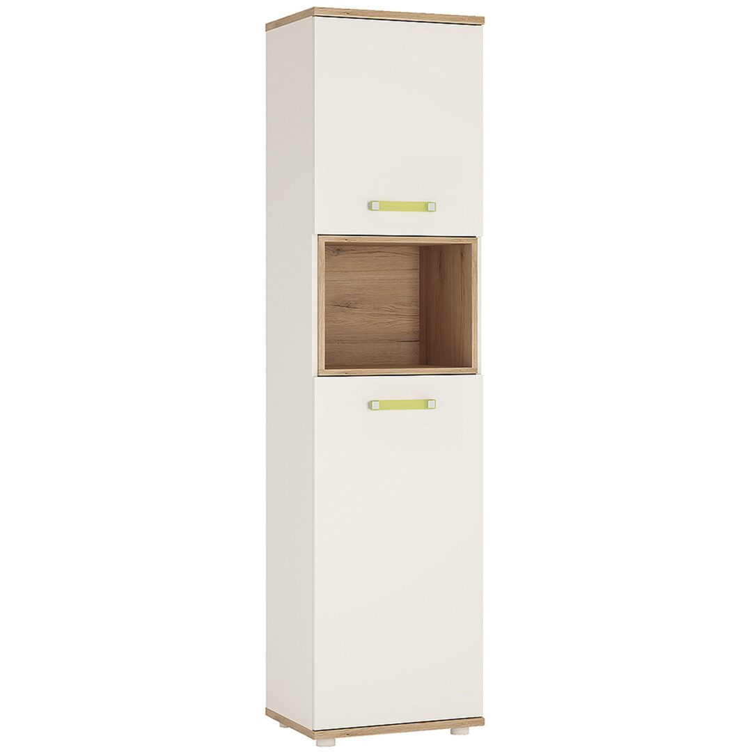 Funjir Tall 2 Door Cabinet In Light Oak And White High Gloss (Lemon Handles)