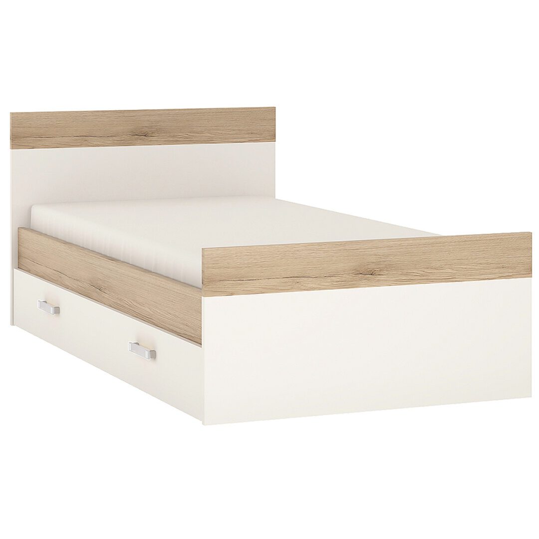 Funjir Single Bed With Under Drawer In Light Oak And White High Gloss (Opalino Handles)