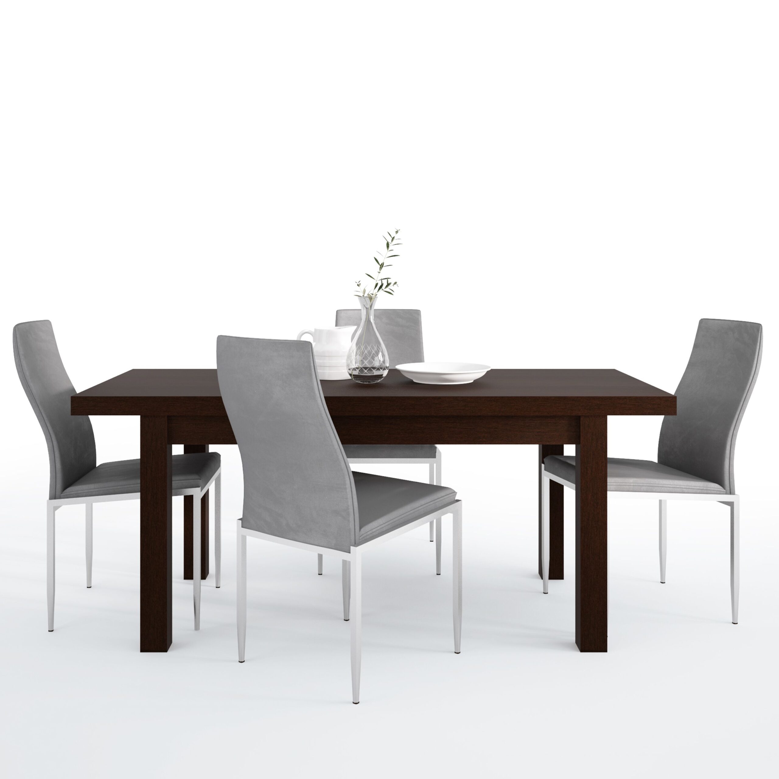 Jello Dining set package Jello Extending Dining Table in Dark Mahogany + 4 Lillie High Back Chair Grey