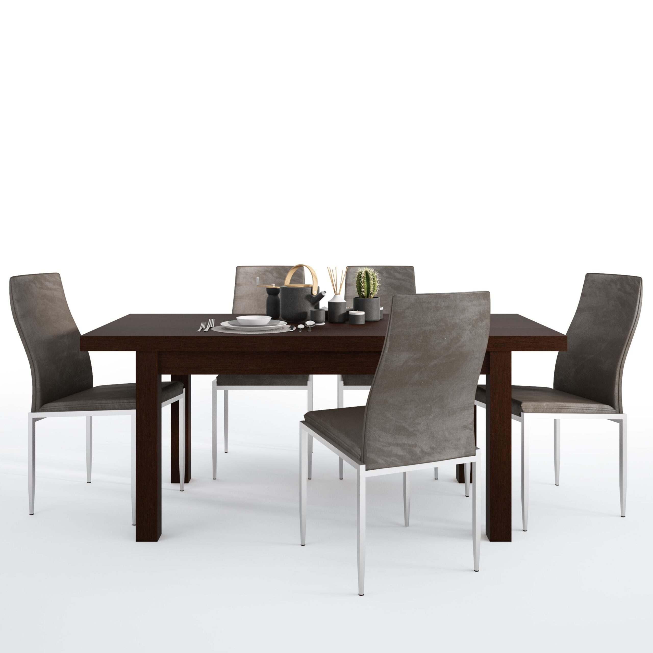 Jello Dining set package Jello Extending Dining Table in Dark Mahogany + 6 Lillie High Back Chair Dark Brown