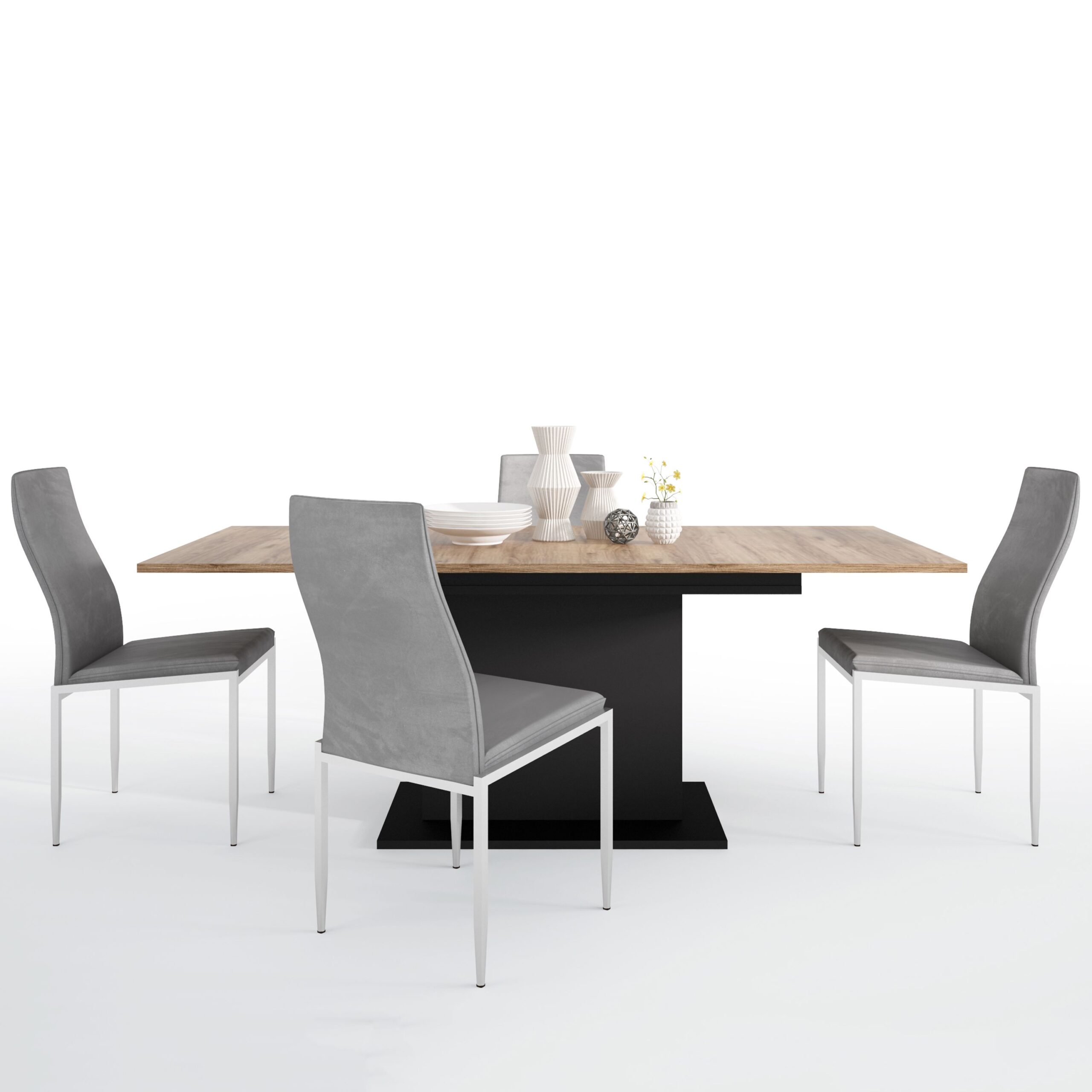 Yolo Dining set package Yolo Extending Dining Table + 4 Lillie High Back Chair Grey.