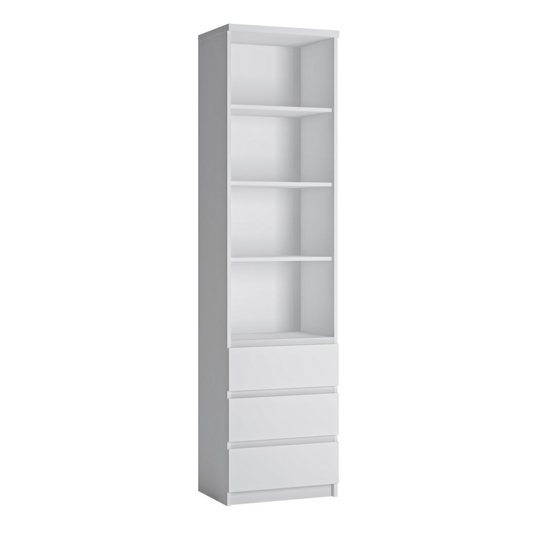 Karino Tall Narrow 3 Drawer Bookcase In White