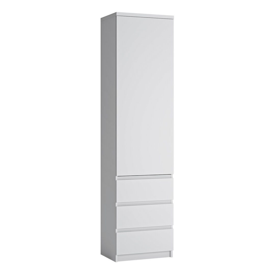 Karino Tall Narrow 1 Door 3 Drawer Cupboard In White