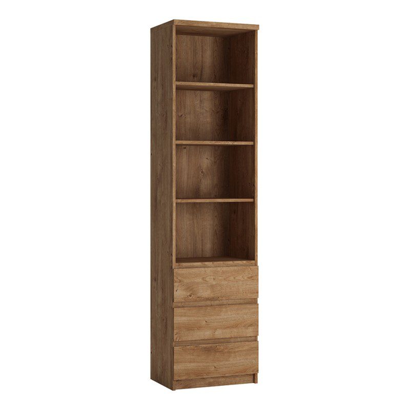 Alivieri Tall Narrow 3 Drawer Bookcase In Oak