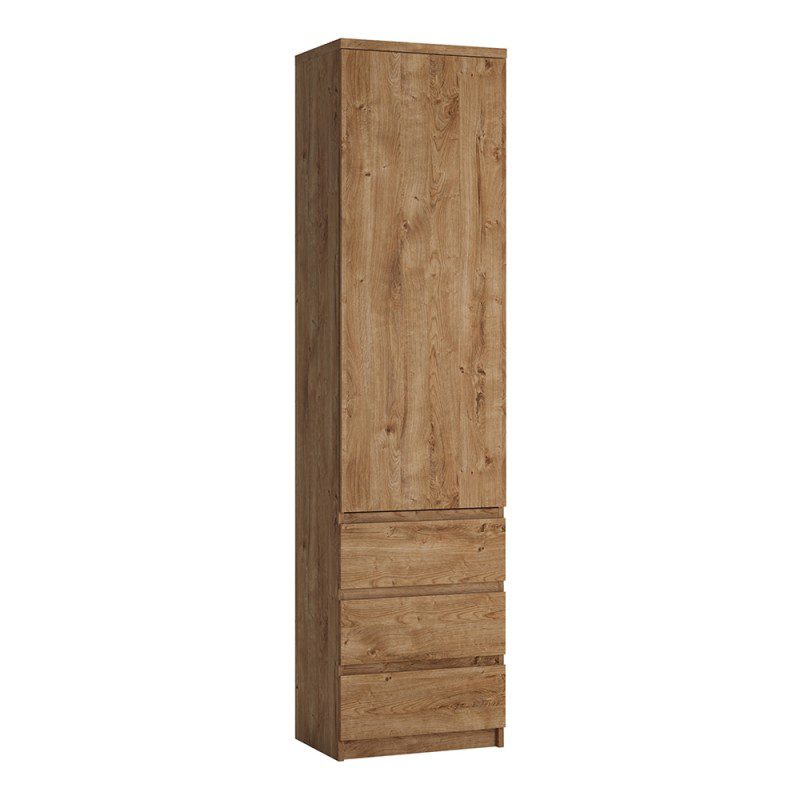Alivieri Tall Narrow 1 Door 3 Drawer Cupboard In Oak