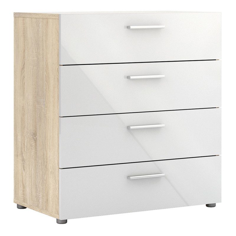 Tele Chest of 4 Drawers in Oak with White High Gloss