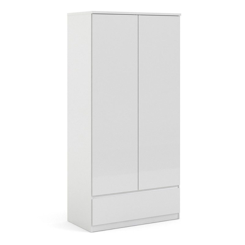 Taia Wardrobe With 2 Doors + 1 Drawer In White High Gloss
