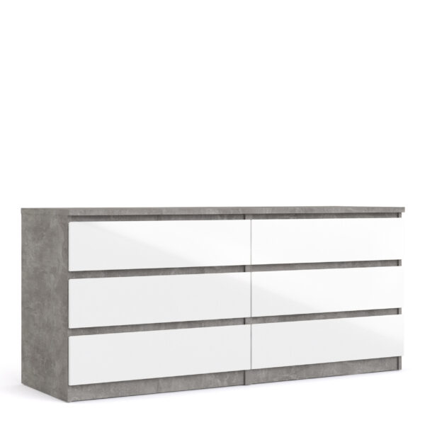 Nati Wide Chest Of 6 Drawers (3+3) In Concrete White High Gloss