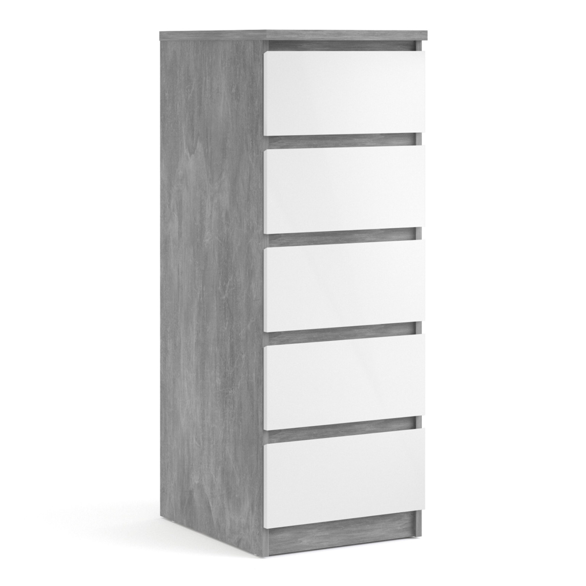 Nati Narrow Chest Of 5 Drawers In Concrete White High Gloss