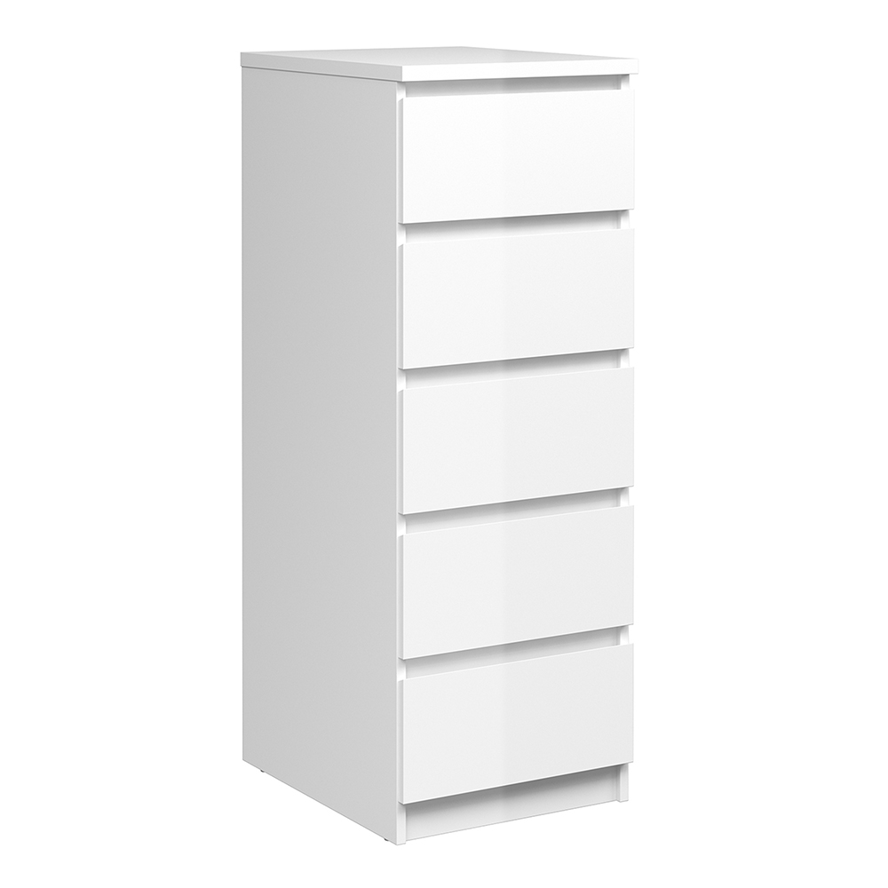 Saian Narrow Chest Of 5 Drawers In White High Gloss