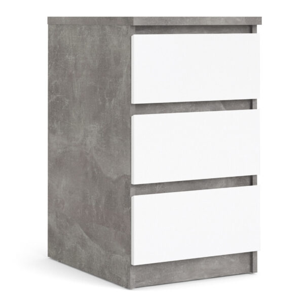Nati Bedside - 3 Drawers In Concrete White High Gloss.