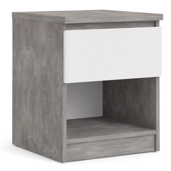 Nati Bedside - 1 Drawer 1 Shelf In Concrete White High Gloss.