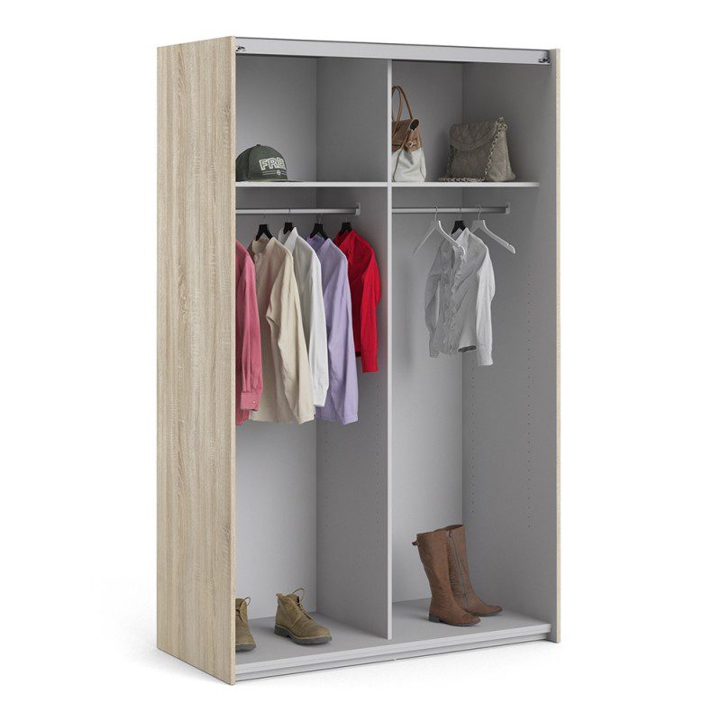 Phillipe Sliding Wardrobe 120cm In Oak White Doors Two Shelves
