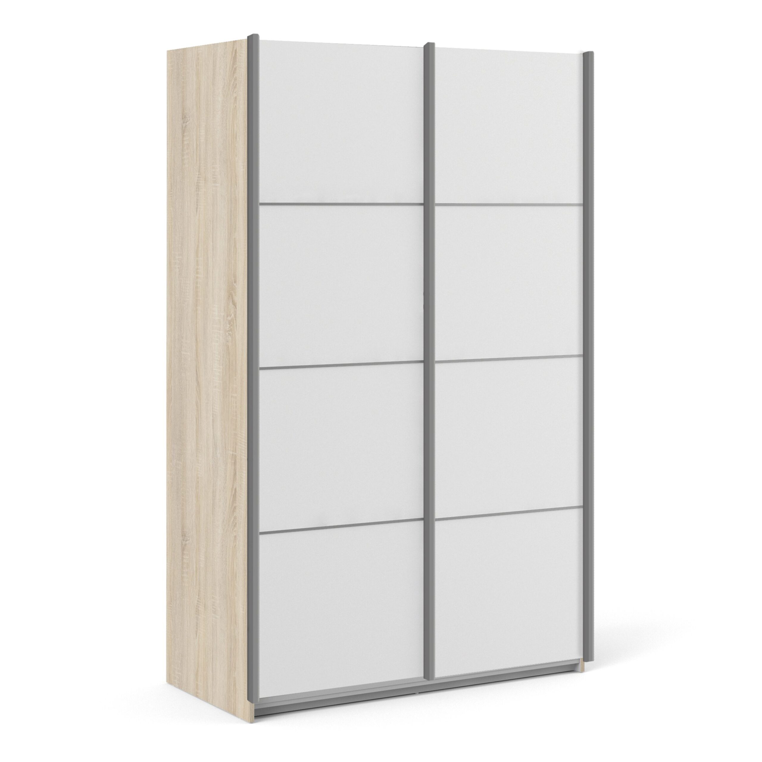 Phillipe Sliding Wardrobe 120Cm In Oak White Doors Five Shelves