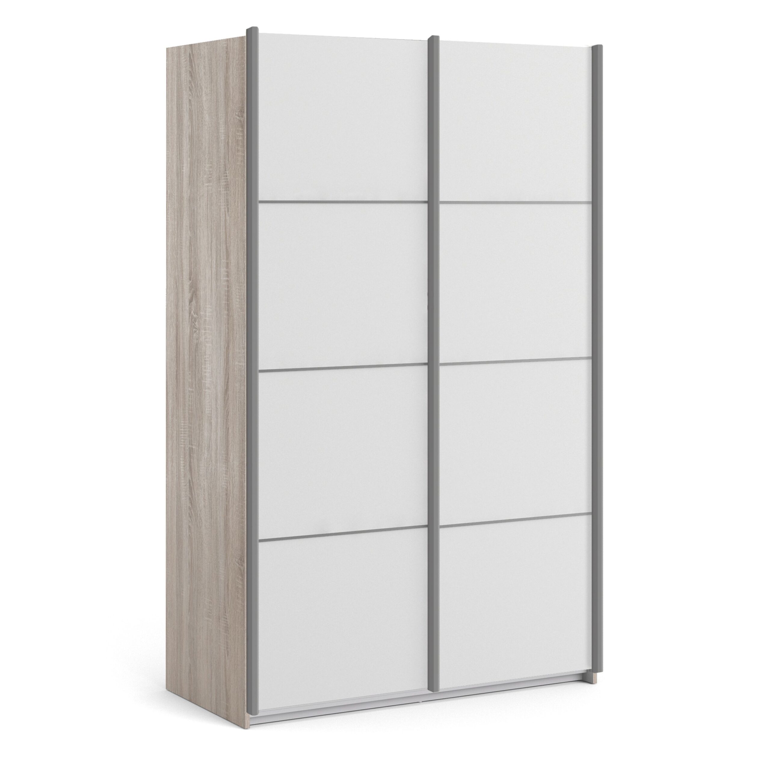 Phillipe Sliding Wardrobe 120cm in Truffle Oak with White Doors with 2 Shelves