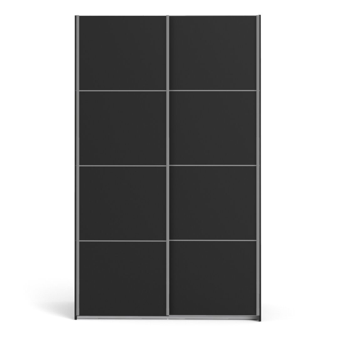 Gedona Sliding Wardrobe 120Cm In Black Matt With Black Matt Doors With 2 Shelves