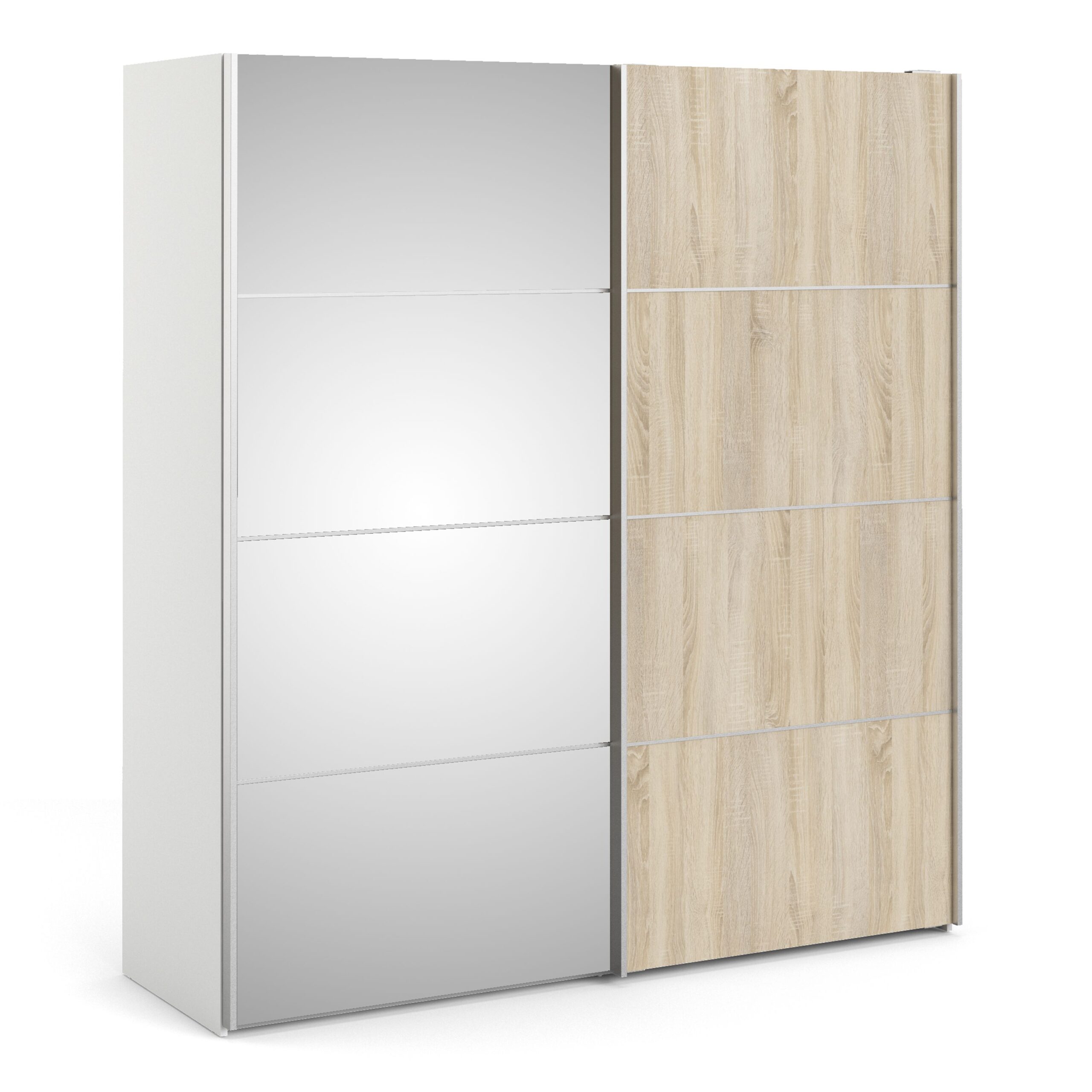 Phillipe Wardrobe White Oak Mirror Doors Two Shelves