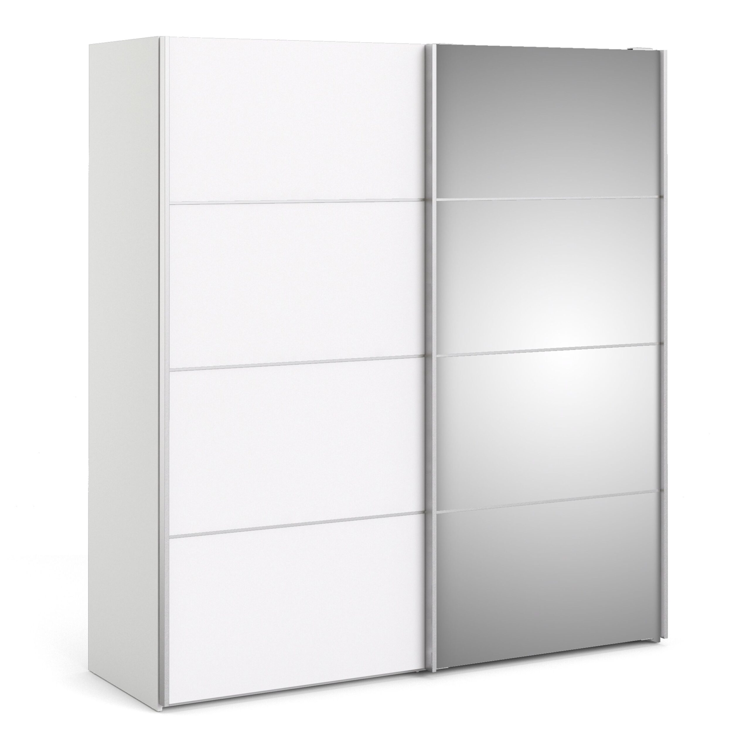 Phillipe Wardrobe White White Mirror Doors Five Shelves