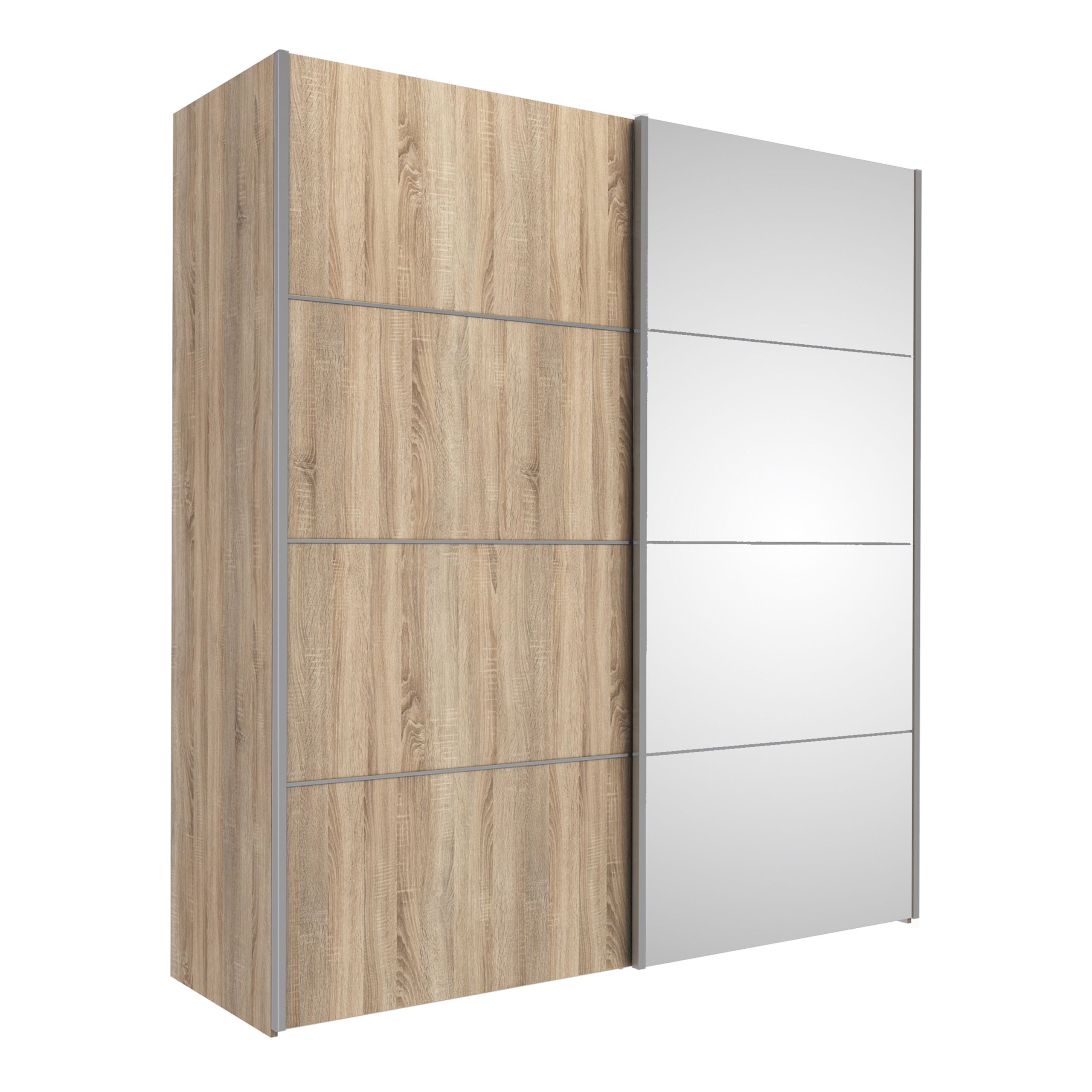 Phillipe Sliding Wardrobe 180cm Oak Frame - Oak/Mirror Doors