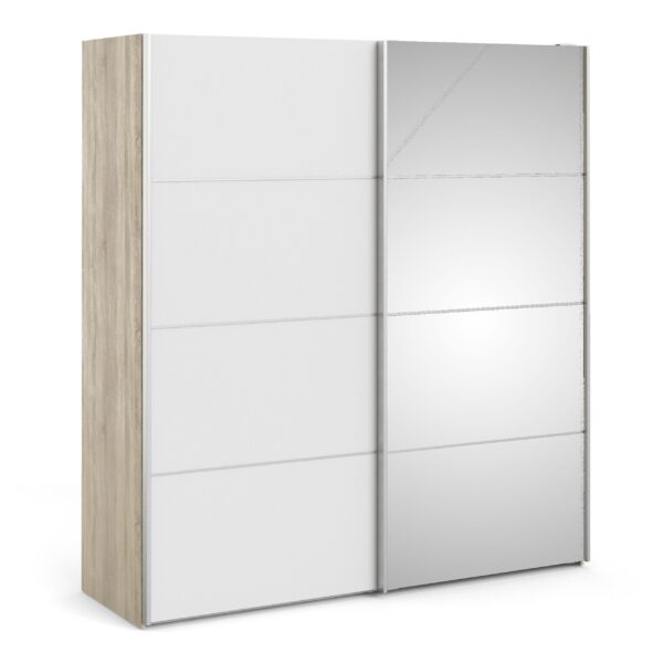 Phillipe Wardrobe Oak White Mirror Doors Five Shelves