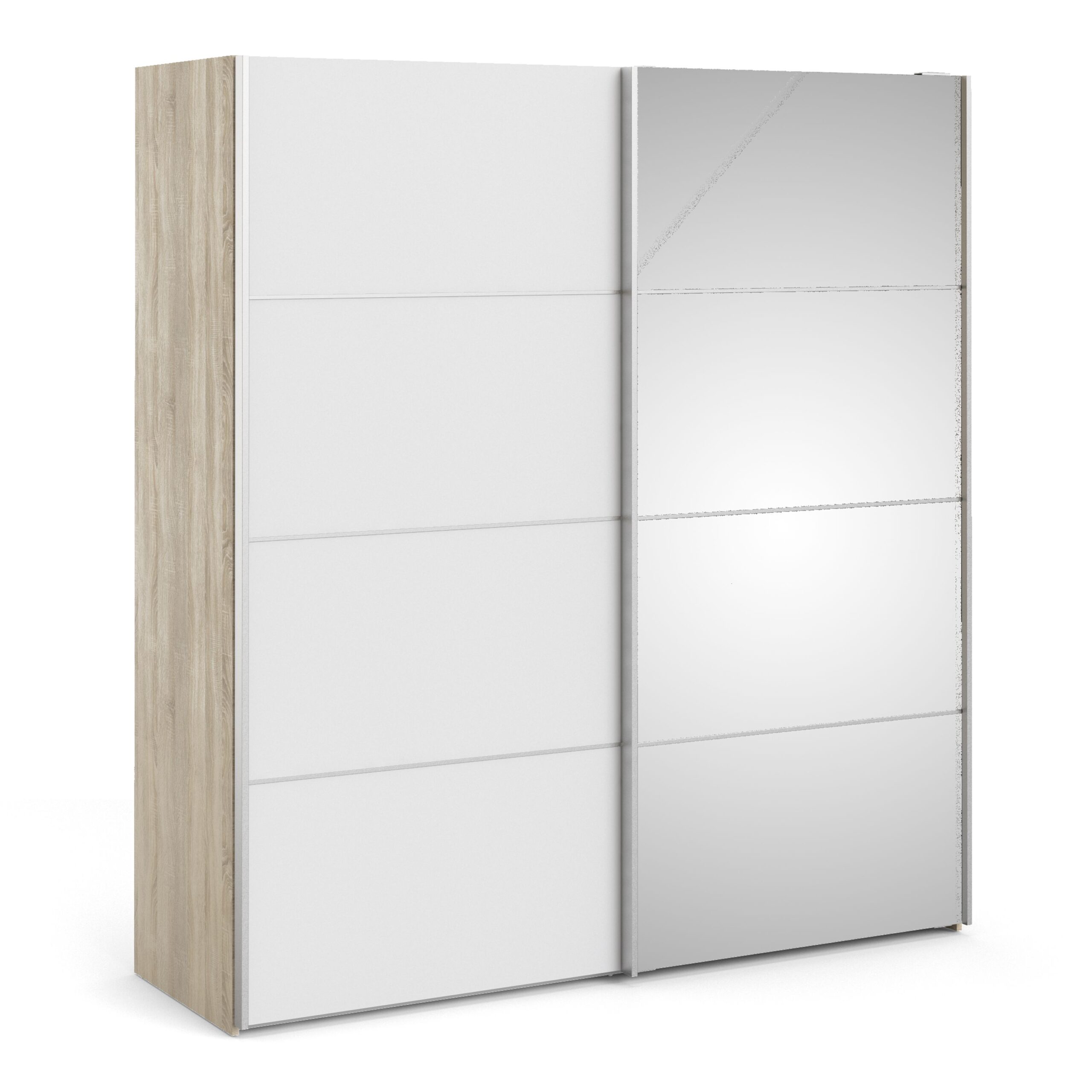 Phillipe Wardrobe Oak White Mirror Doors Five Shelves