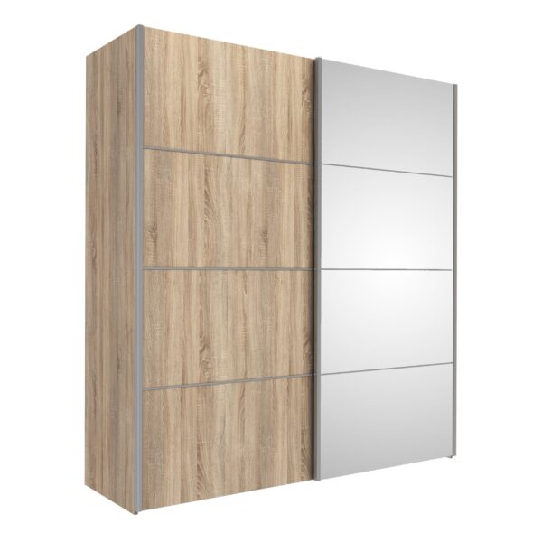 Phillipe Sliding Wardrobe 180cm In Oak Oak Mirror Doors Five Shelves