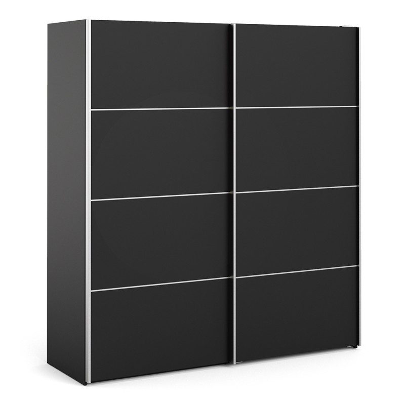 Gedona Sliding Wardrobe 180Cm In Black Matt With Black Matt Doors With 2 Shelves