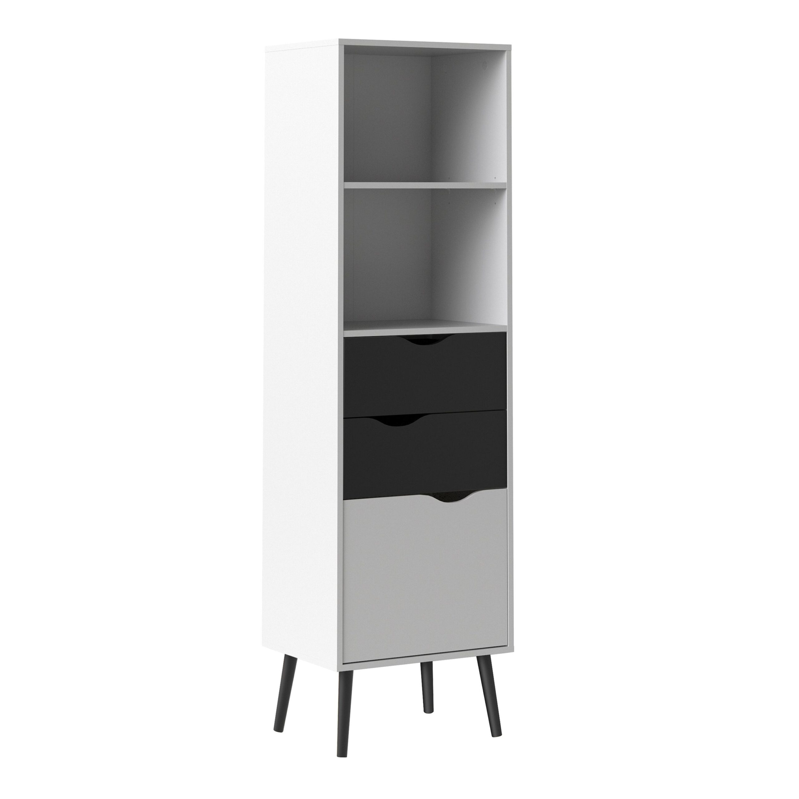 Solo Bookcase 2 Drawers 1 Door in White and Black Matt