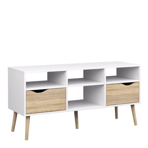 Solo TV Units - Wide - 2 Drawers 4 Shelves In White Oak