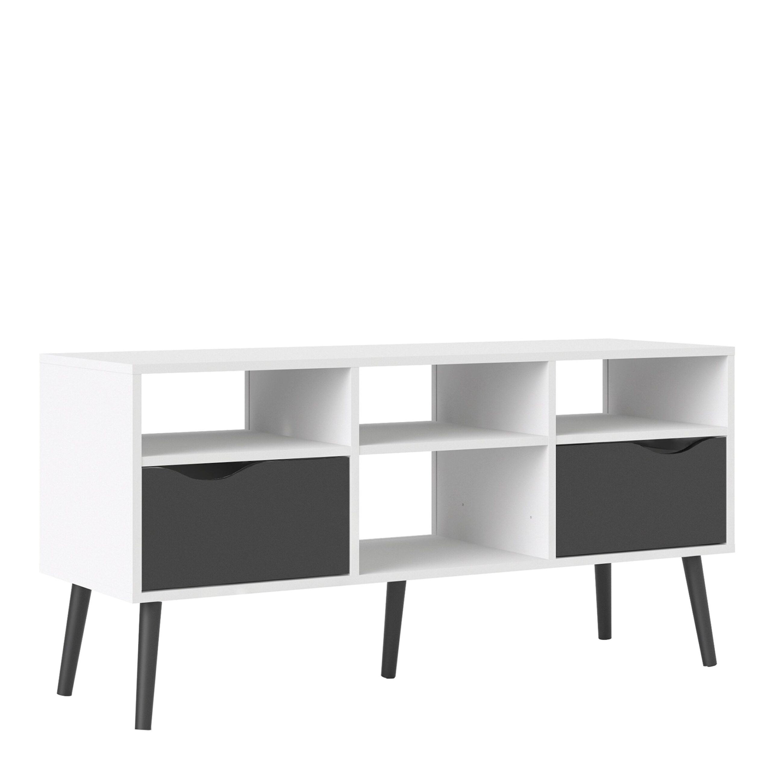 Solo TV Units - Wide - 2 Drawers 4 Shelves In White Black Matt