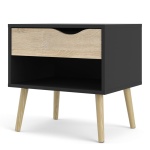 Tonno Bedside 1 Drawer in Black and Oak.