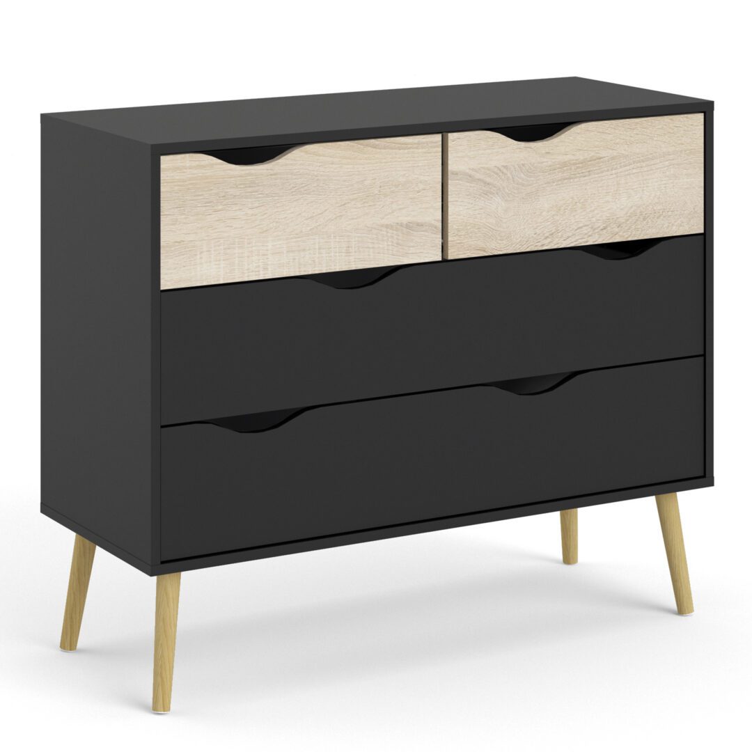 Tonno Chest of 4 Drawers (2+2) in Black and Oak
