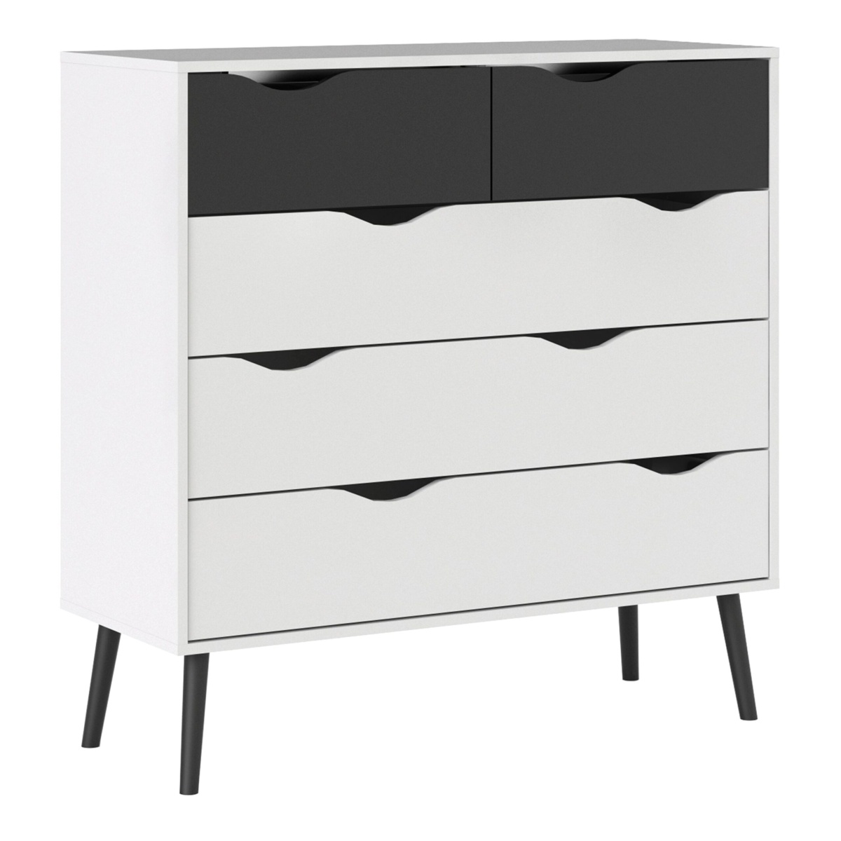 Solo Chest Of 5 Drawers (2+3) In White Black Matt