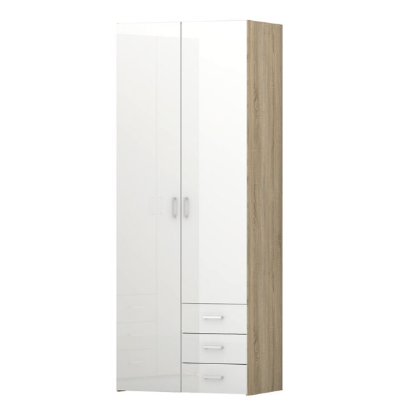Pacon Wardrobe - White Doors - Oak Frame
