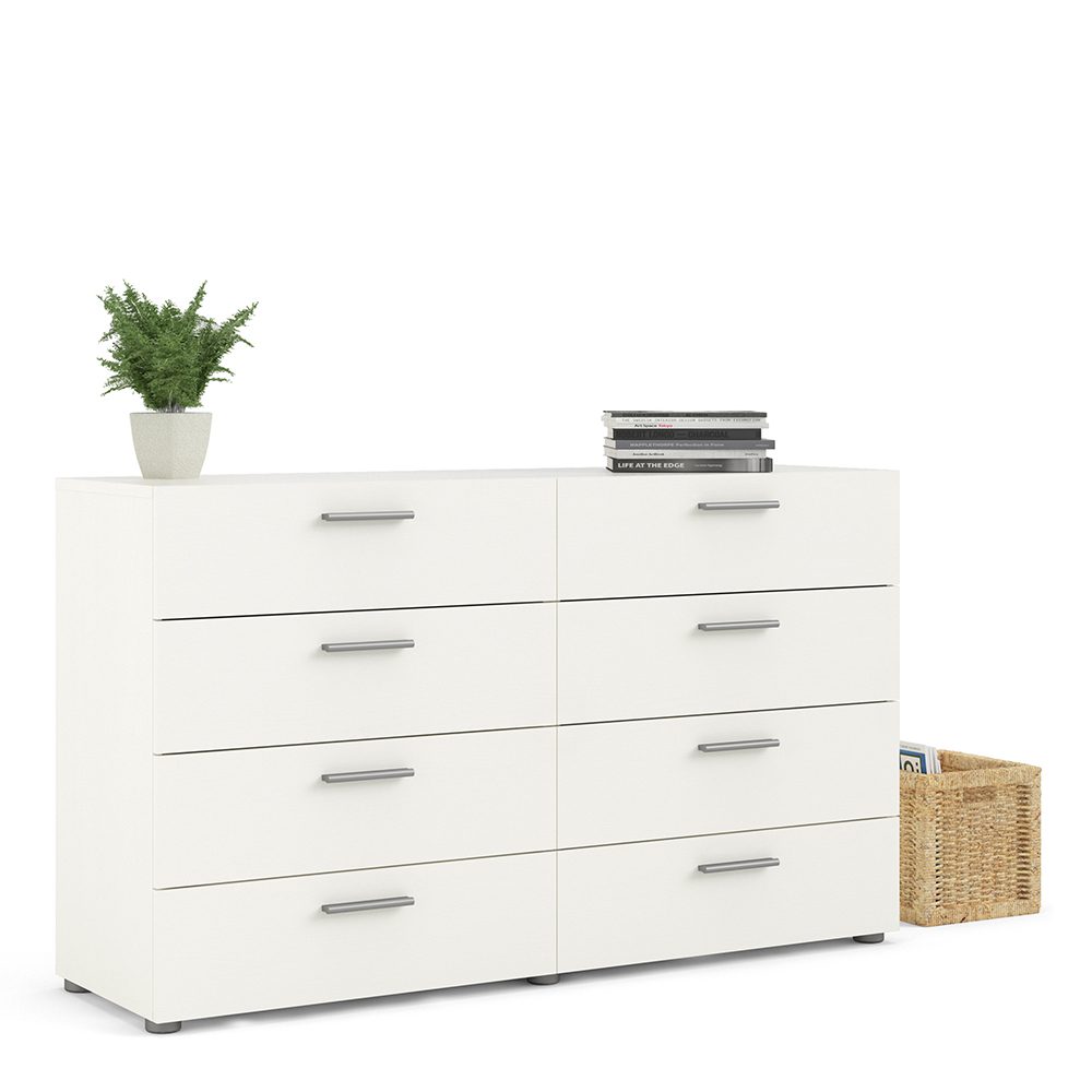 Tele Wide Chest of 8 Drawers (4+4) in White Woodgrain