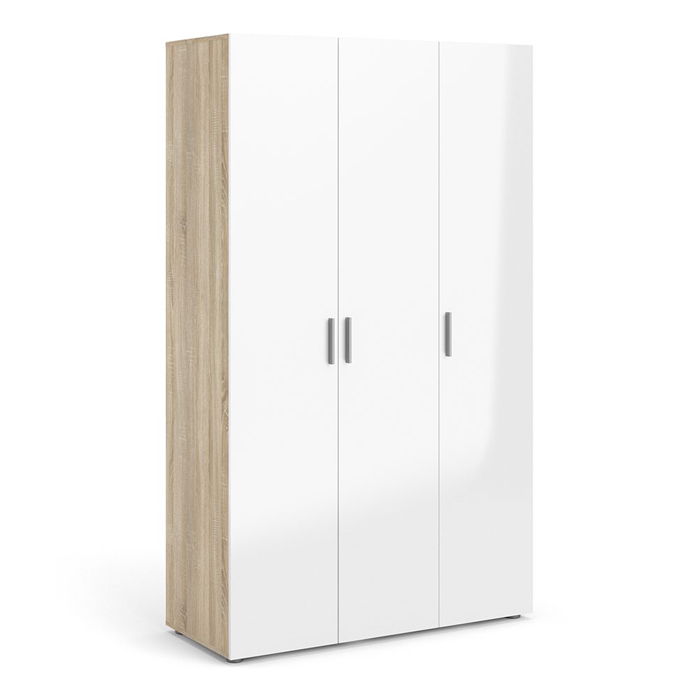 Tele Wardrobe with 3 doors in Oak with White High Gloss