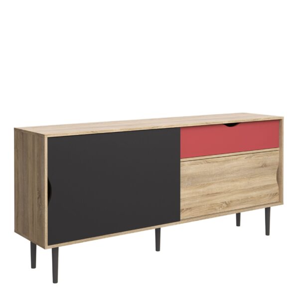 Unity Sideboard 1 Drawer w/ Sliding Doors in Oak with Dark Grey and Teracotta