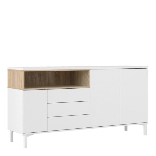 Rampi Sideboard 3 Drawers 3 Doors In White And Oak