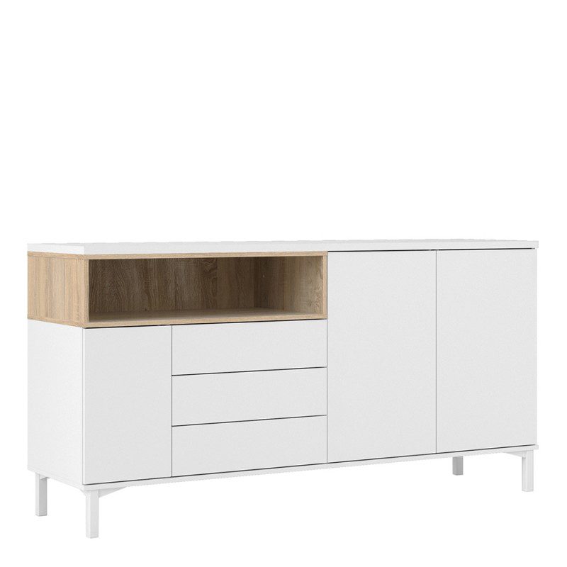 Rampi Sideboard 3 Drawers 3 Doors In White And Oak