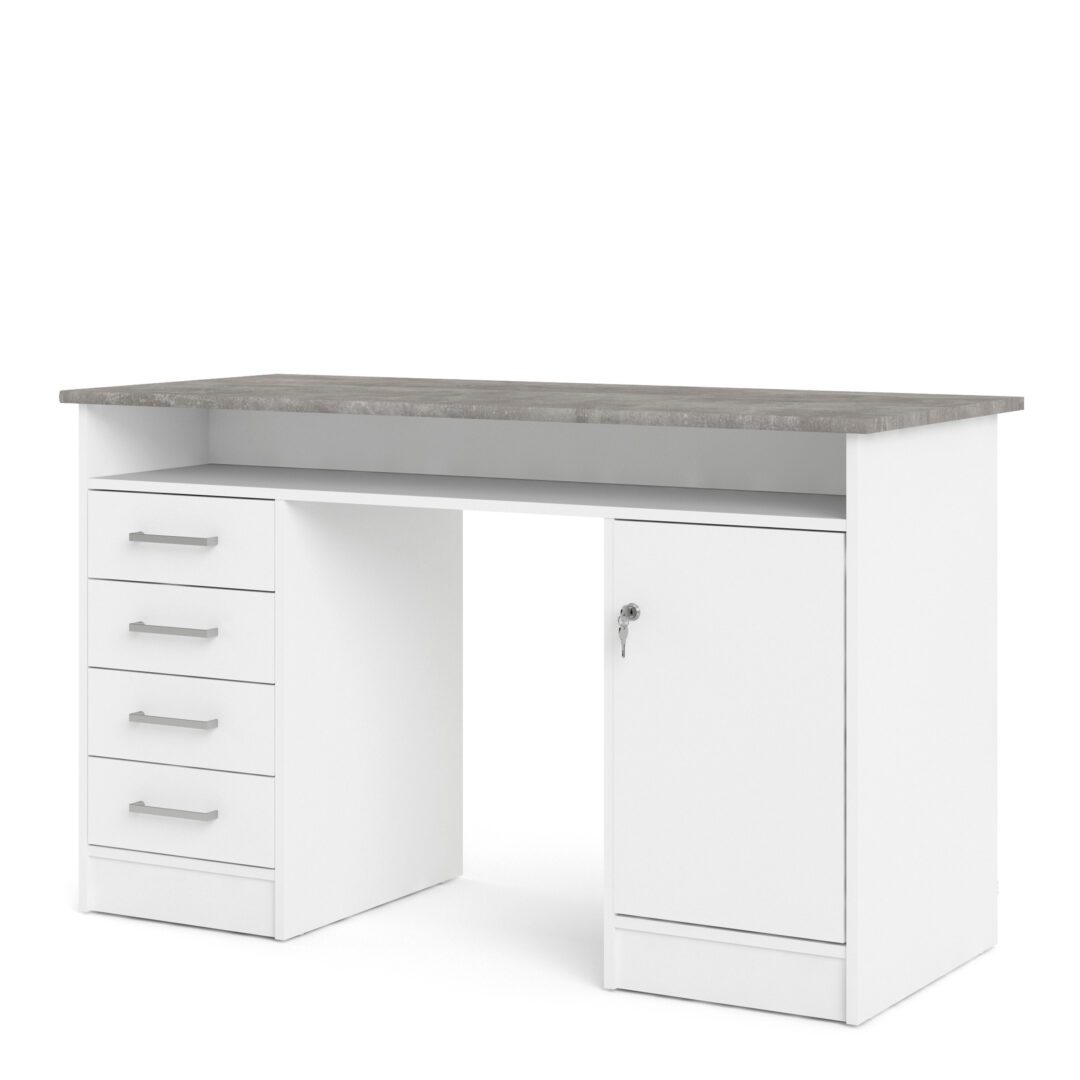 Remote Desk 4 Drawer 1 Door In White And Grey