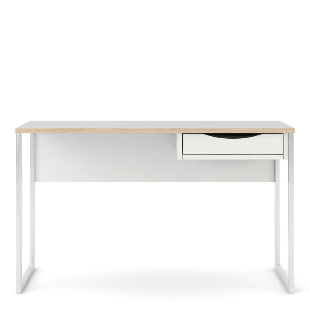 Remote Desk 1 Drawer Wide In White With Oak Trim