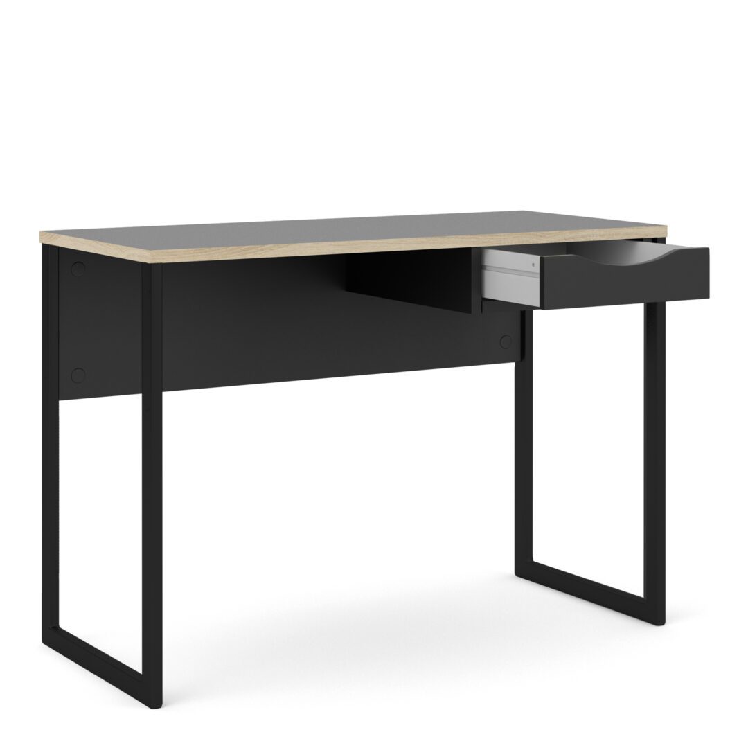 Remote Desk 1 Drawer In Black With Oak Trim