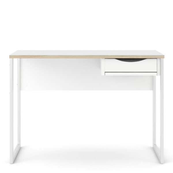 Remote Desk 1 Drawer In White With Oak Trim