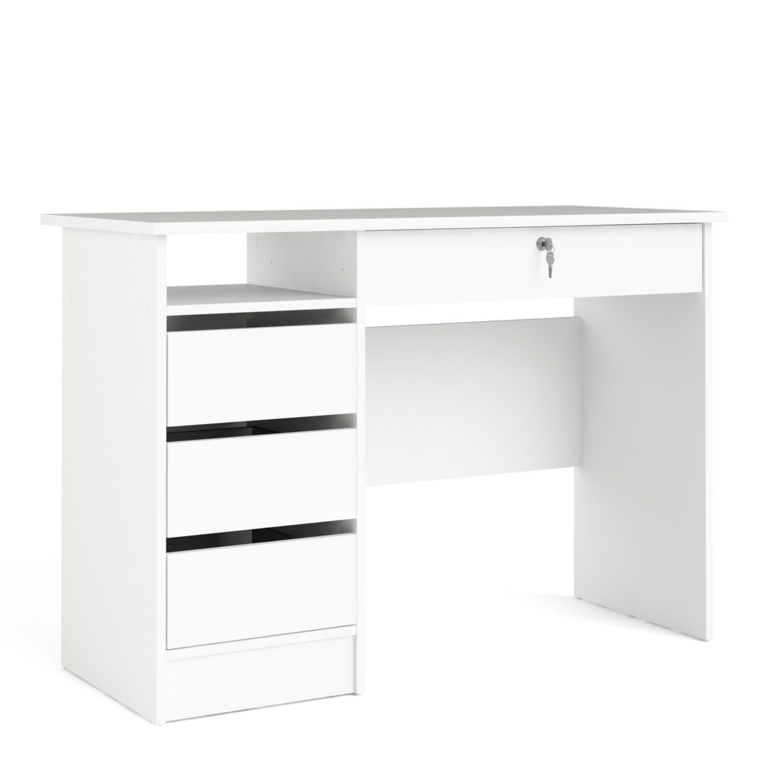 Remote Desk (3+1) Handle Free Drawer In White