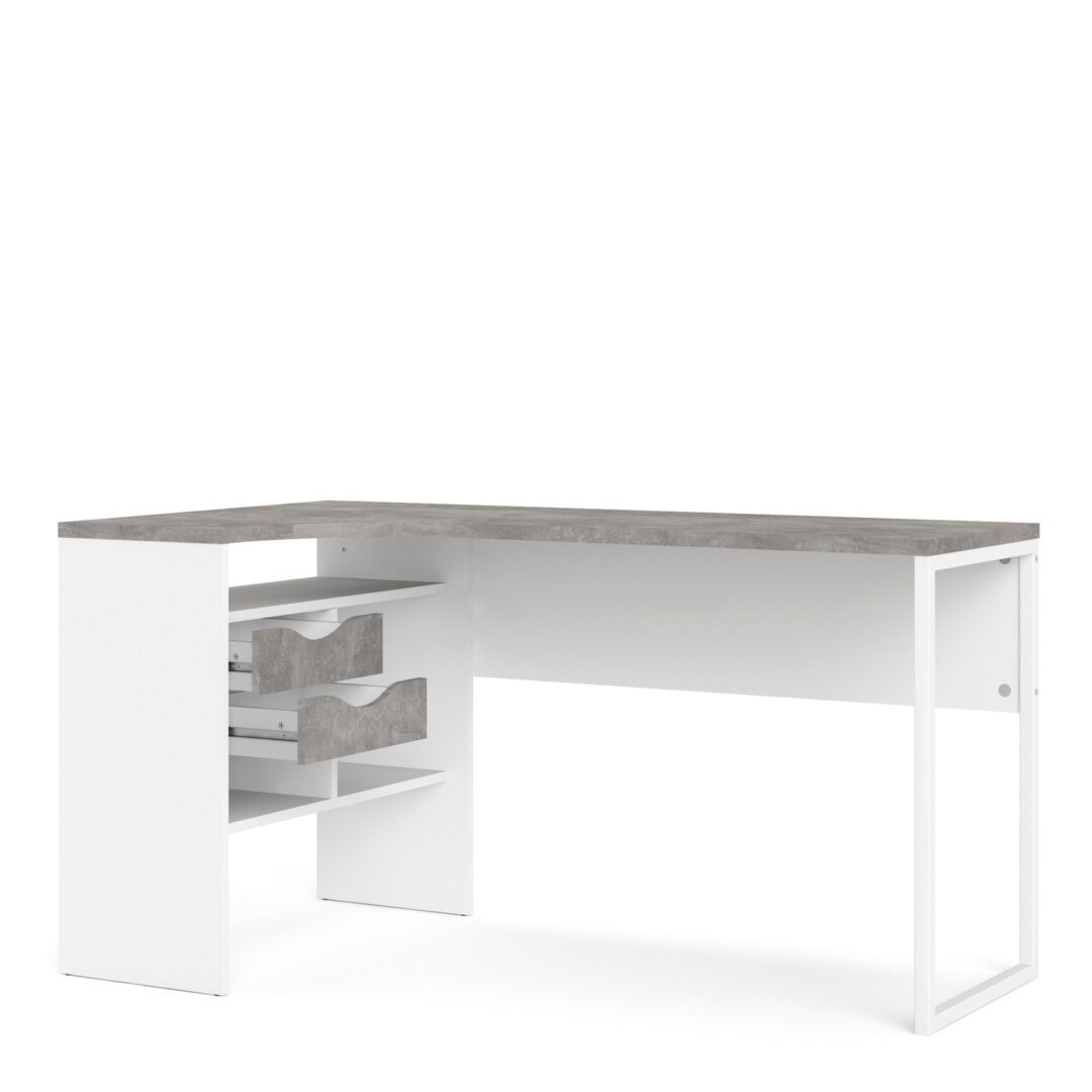 Remote Corner Desk 2 Drawers In White And Grey