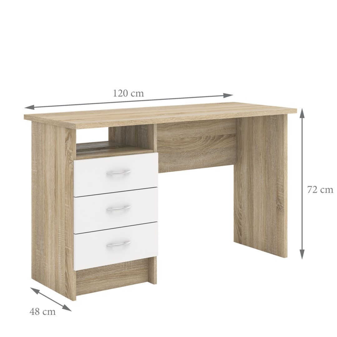 Remote Oak Desk 3 White Drawers