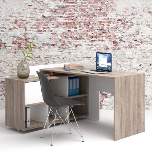 71980168cj49-Function-Plus-Unit-Desk-with-6-Shelf-Bookcase-140x120xh80-cm-Tuffel-oak-and-White_L1