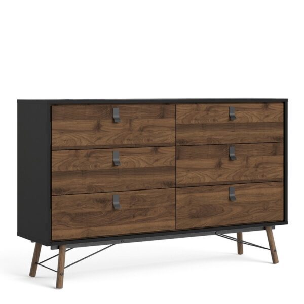 Sny Wide Double Chest Of Drawers 6 Drawers In Matt Black Walnut