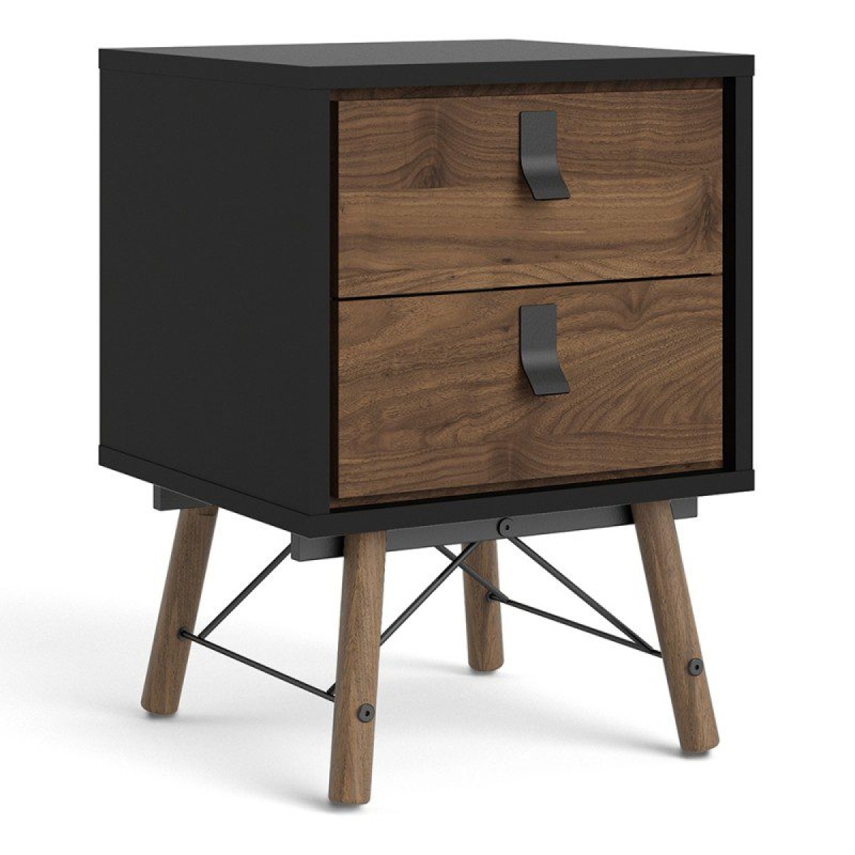 Sny Bedside Cabinet 2 Drawer In Matt Black Walnut