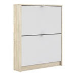 Shoe Cabinet With 2 Tilting Doors And 1 Layer Oak Structure White